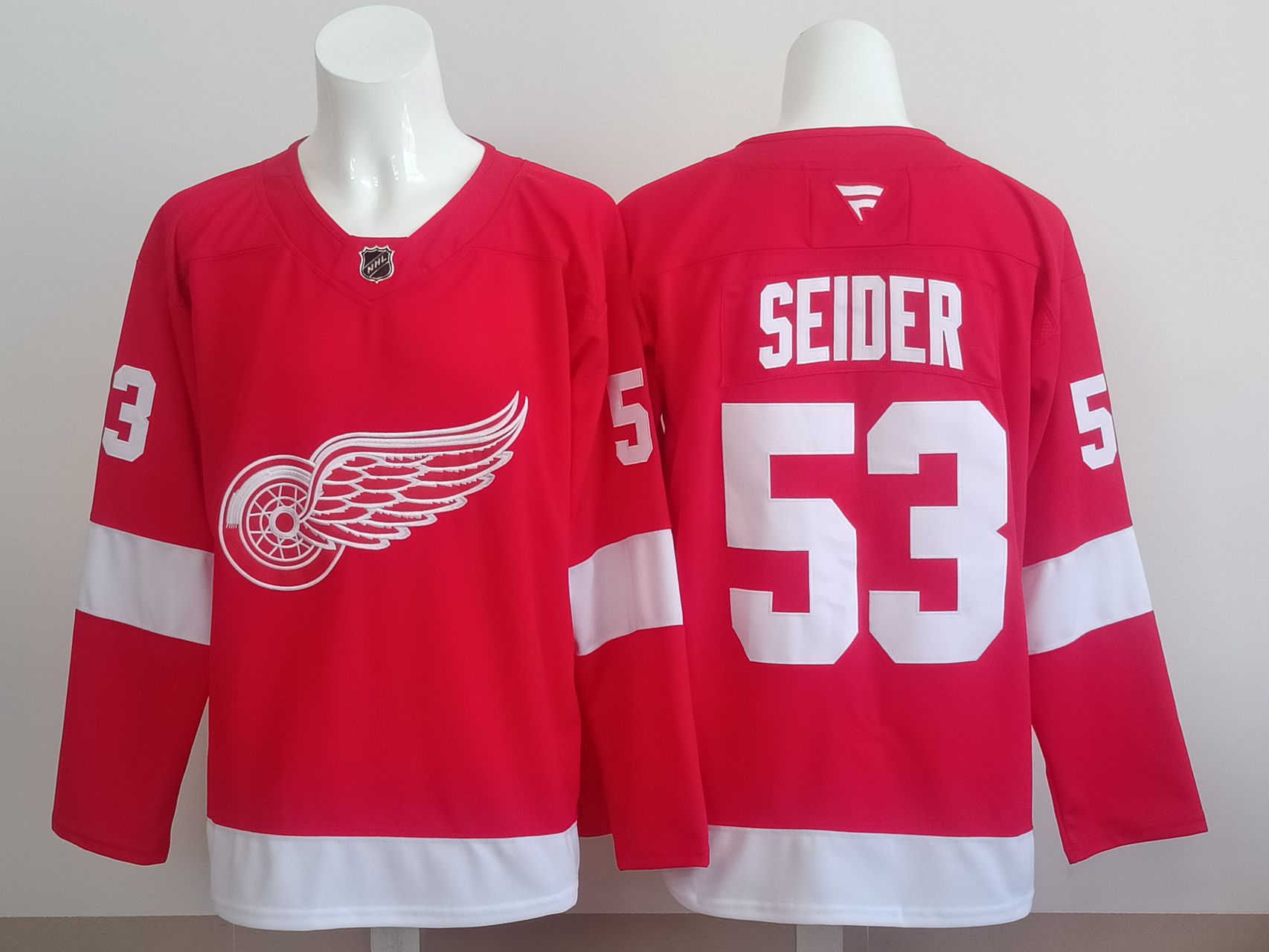 Men 2025 Detroit Red Wings #53 Seider Red NHL Jersey style 01